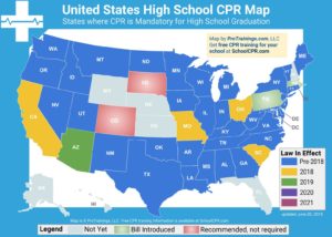 Map of CPR graduation requirements for High School Students in the United States