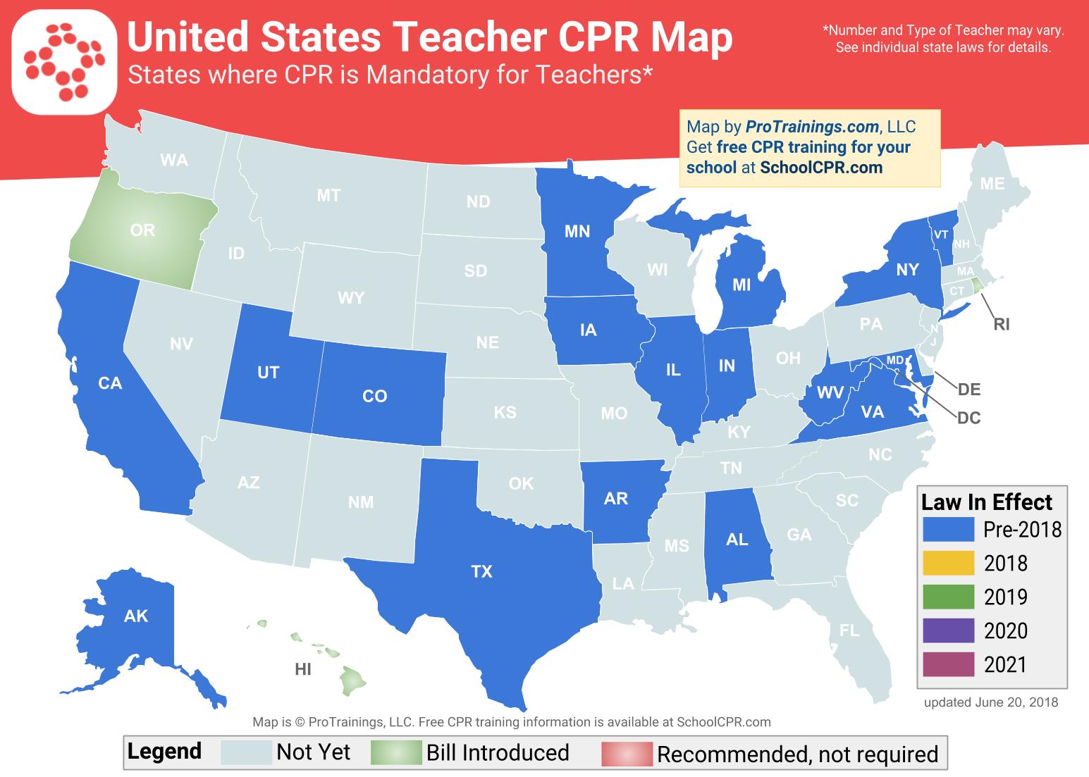 States where CPR Training is Mandatory for Teachers School CPR