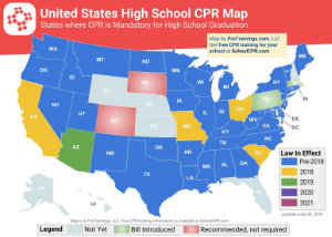 Map of CPR graduation requirements for High School Students in the United States